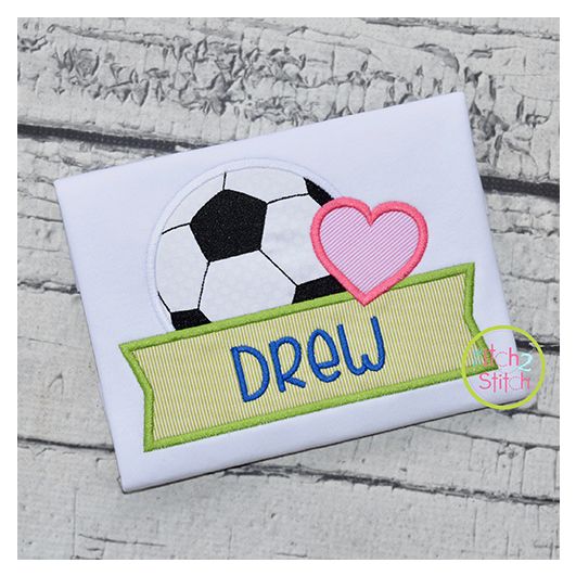 Soccer Ball Heart Banner Applique Design | Machine Embroidery Designs by JuJu
