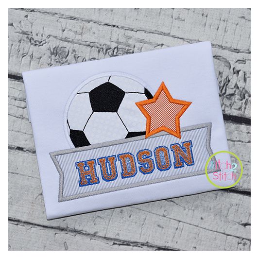 Soccer Ball Star Banner Applique Design | Machine Embroidery Designs by JuJu