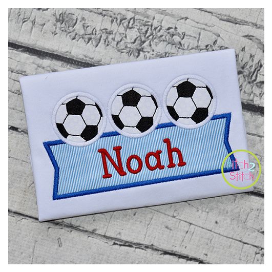 Soccer Ball Trio Banner Applique Design | Machine Embroidery Designs by JuJu