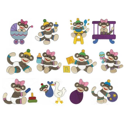 Sock Monkey Babies Filled Machine Embroidery Designs by JuJu

