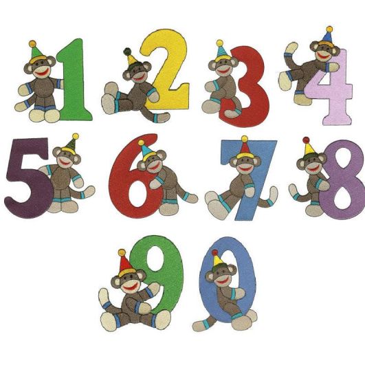 Birthday Sock Monkey Numbers Filled Machine Embroidery Designs by JuJu
