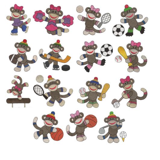 Sock Monkey Sports Filled Machine Embroidery Designs by JuJu