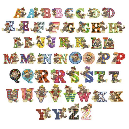 Jumbo Sock Monkeys Alphabet fonts Applique Machine Embroidery Designs by JuJu 