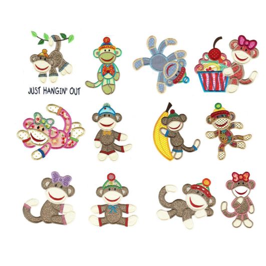 Sock Monkeys Applique Machine Embroidery Designs by JuJu 