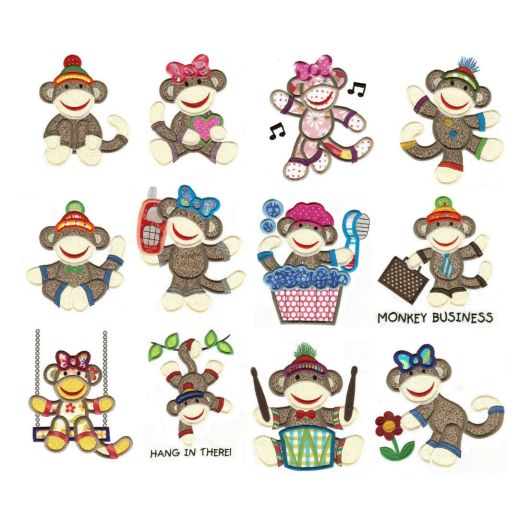 Sock Monkeys TOO Applique Machine Embroidery Designs by JuJu 