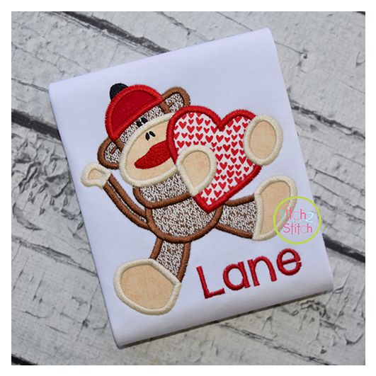 Sock Monkey Heart Applique | Machine Embroidery Designs by JuJu
