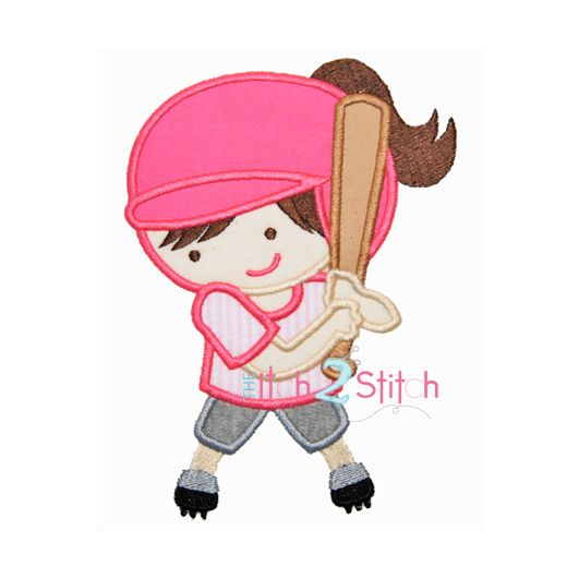 Softball Girl Applique | Machine Embroidery Designs by JuJu