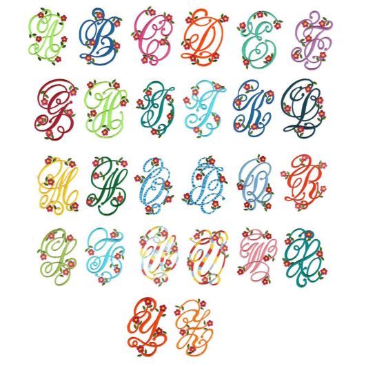 Spring Floral Monogram Fonts Alphabet Machine Embroidery Designs by JuJu
