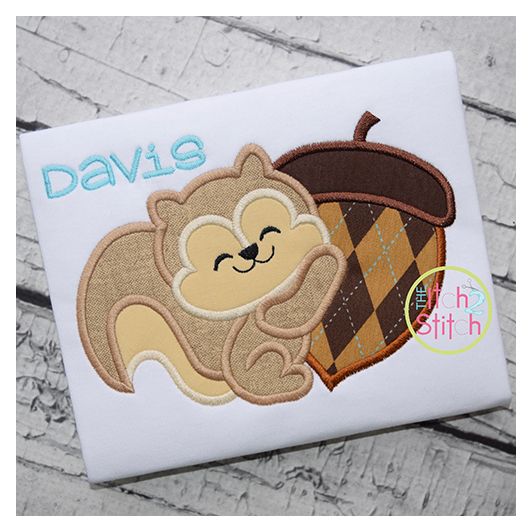 Squirrel Hugs Acorn Applique | Machine Embroidery Designs by JuJu