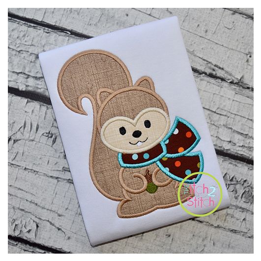 Squirrel with Scarf Boy Applique | Machine Embroidery Designs by JuJu