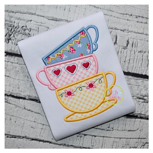 Stacked Tea Cups Applique | Machine Embroidery Designs by JuJu