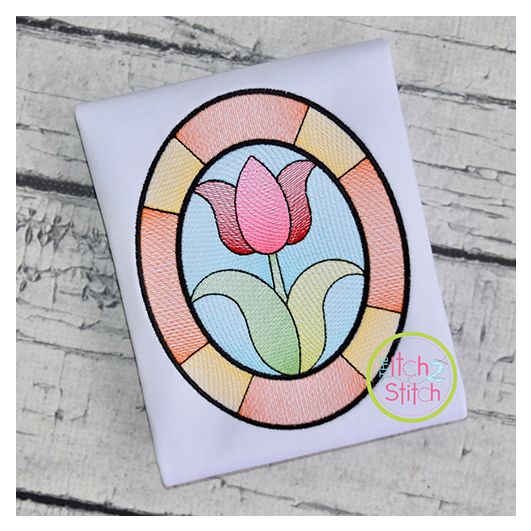 Itch 2 Stitch Stained Glass Tulip Sketch Digital Embroidery Machine Designs by JuJu