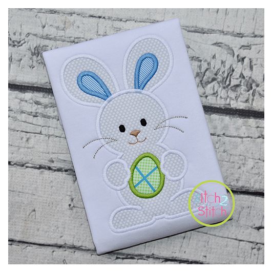 Standing Bunny with Egg Boy Applique | Machine Embroidery Designs by JuJu