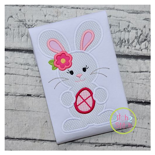 Standing Bunny with Egg Girl Applique | Machine Embroidery Designs by JuJu