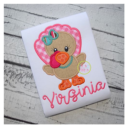 Standing Turkey Girl Applique | Machine Embroidery Designs by JuJu