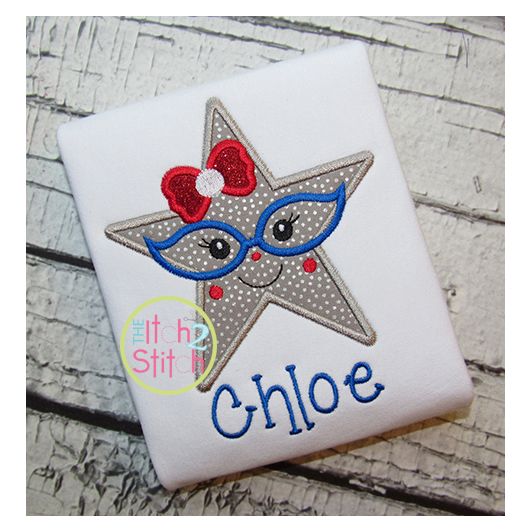 Star Glasses Girl Applique | Machine Embroidery Designs by JuJu