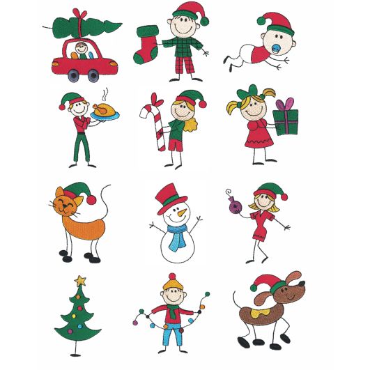Stix Family Christmas Filled Machine Embroidery Designs by JuJu