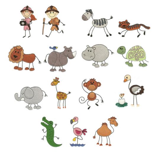 The Stix Family Safari Machine Embroidery Designs by JuJu