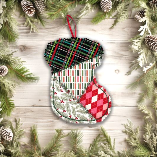 ITH Crazy Patch Ornament Stocking | Machine Embroidery Designs by JuJu