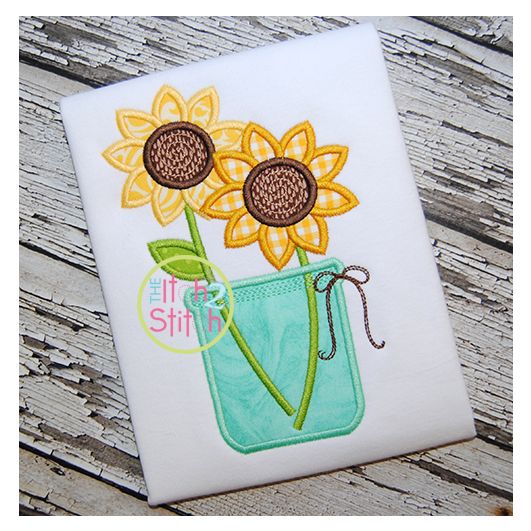 Sunflower Jar Applique | Machine Embroidery Designs by JuJu