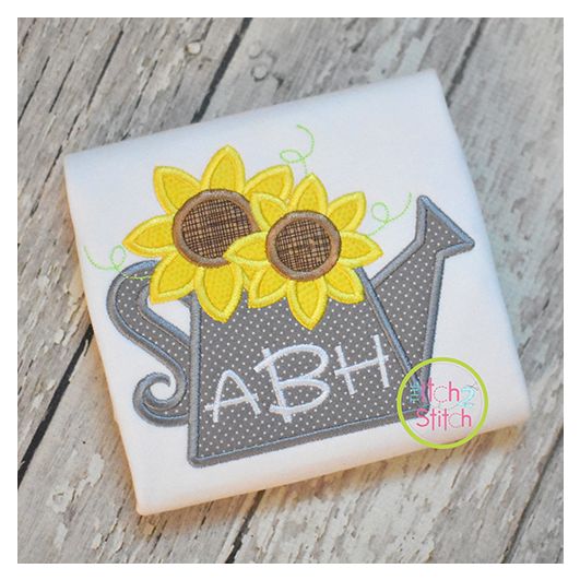 Sunflower Watering Can Applique | Machine Embroidery Designs by JuJu