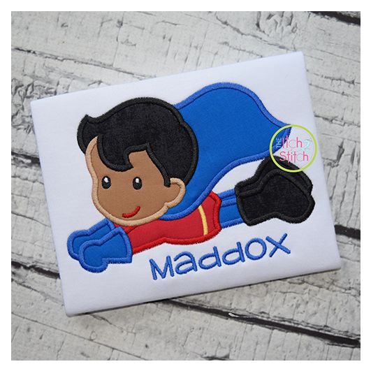 Superhero Flying Boy Applique | Machine Embroidery Designs by JuJu