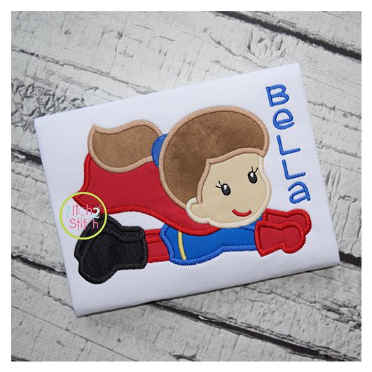 Superhero Flying Girl Applique | Machine Embroidery Designs by JuJu