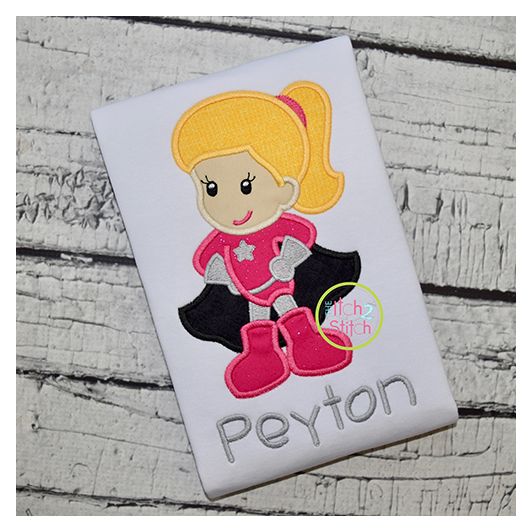 Superhero Standing Girl Applique | Machine Embroidery Designs by JuJu