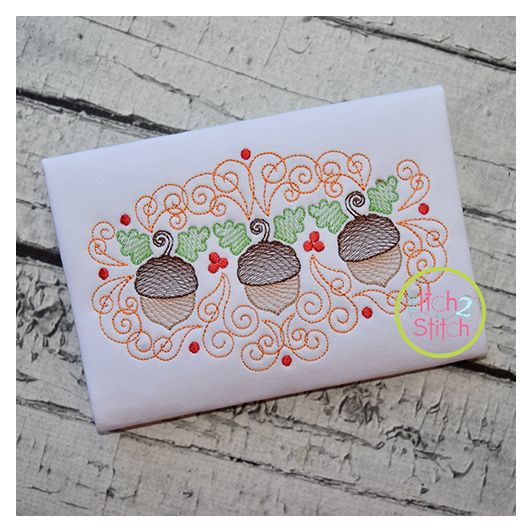 Super Swirly Acorn Trio Sketch Embroidery | Machine Embroidery Designs by JuJu