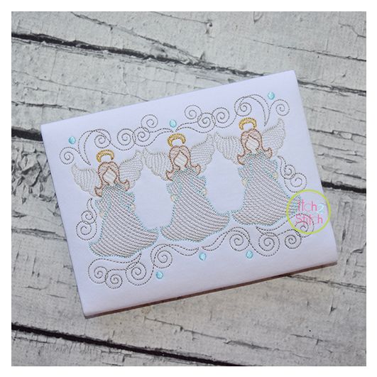 Super Swirly Angel Trio Sketch Embroidery | Machine Embroidery Designs by JuJu