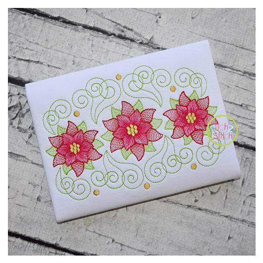 Super Swirly Poinsettia Trio Sketch Embroidery | Machine Embroidery Designs by JuJu
