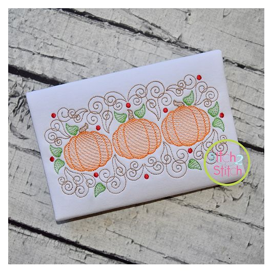Super Swirly Pumpkin Trio Sketch Embroidery | Machine Embroidery Designs by JuJu