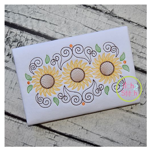 Super Swirly Sunflower Trio Sketch Embroidery | Machine Embroidery Designs by JuJu