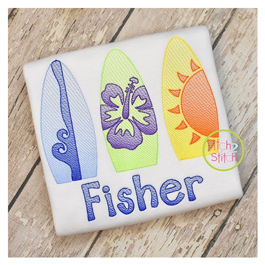 Surfboard Trio Sketch | Machine Embroidery Designs by JuJu
