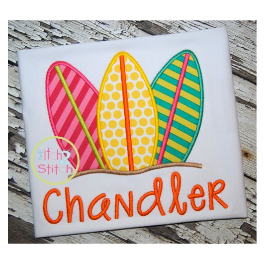Surfboard Trio Applique | Machine Embroidery Designs by JuJu