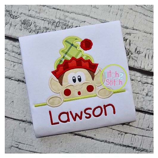 Surprised Elf Boy Peeker Applique | Machine Embroidery Designs by JuJu