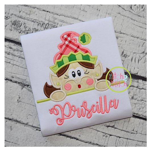 Surprised Elf Girl Peeker Applique | Machine Embroidery Designs by JuJu