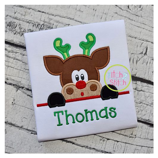 Surprised Reindeer Boy Peeker Applique | Machine Embroidery Designs by JuJu