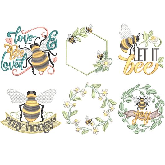Sweet Honey Bee Machine Embroidery Designs by JuJu
