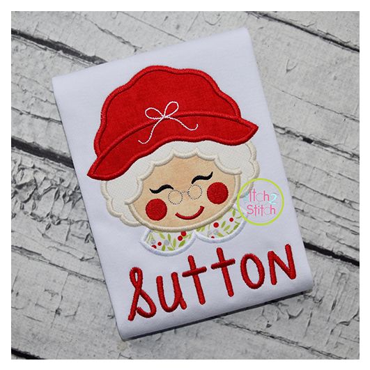 Sweet Mrs Claus Face Applique | Machine Embroidery Designs by JuJu