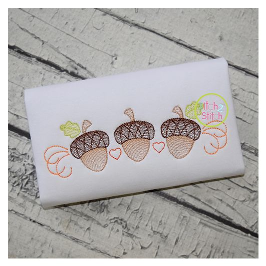 Swirly Acorn Trio Sketch | Machine Embroidery Designs by JuJu