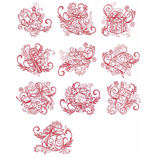 Swirly Christmas Redwork Machine Embroidery Designs by JuJu