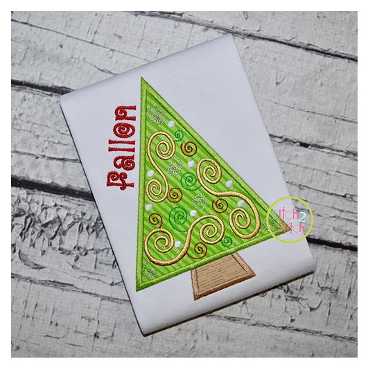 Swirly Christmas Tree Applique | Machine Embroidery Designs by JuJu