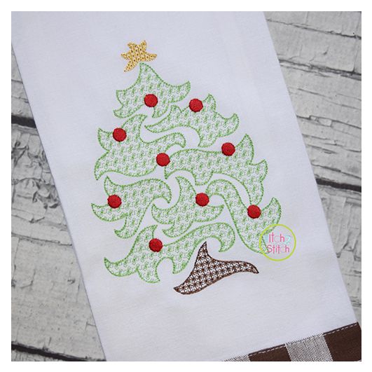 Swirly Christmas Tree Motif Embroidery | Machine Embroidery Designs by JuJu