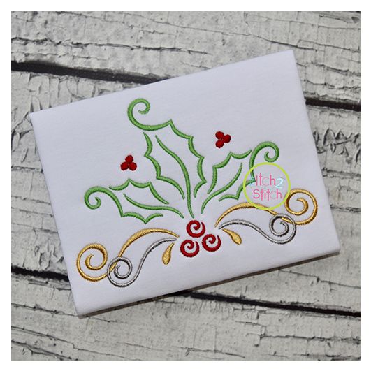 Swirly Holly Berries Embroidery | Machine Embroidery Designs by JuJu