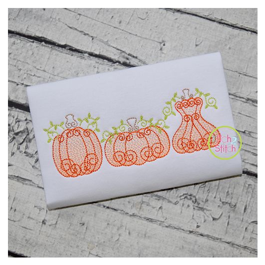 Swirly Pumpkin Trio Sketch | Machine Embroidery Designs by JuJu