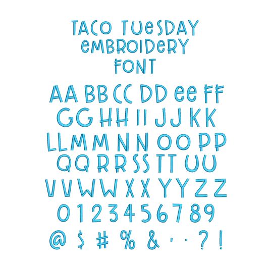 Taco Tuesday Embroidery Font | Machine Embroidery Designs by JuJu