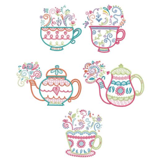 Tea Time Doodles 1 Machine Embroidery Designs by JuJu