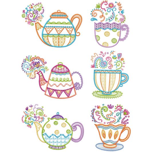 Tea Time Doodles 2 Machine Embroidery Designs by JuJu