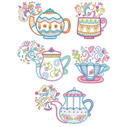 Tea Time Doodles 3 Machine Embroidery Designs by JuJu